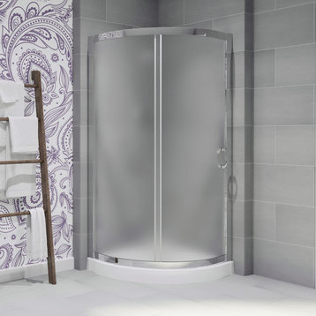 Ove Decors Breeze  Shower Kit, Frosted Glass Panels and Base, Chrome, 36"