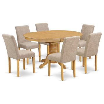 East West Furniture Avon 7-piece Wood Dining Set in Oak/Light Fawn