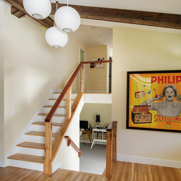 Interior Stairs with Modern Cable Railing | Mid-Century Bayberry Renovation