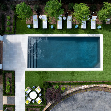 Modern Family Pool with Natural Turf on Three Sides in Greensboro, NC