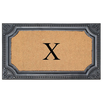 Angela Bronze Finished Black/Beige 24"x39" Monogrammed Doormat, X