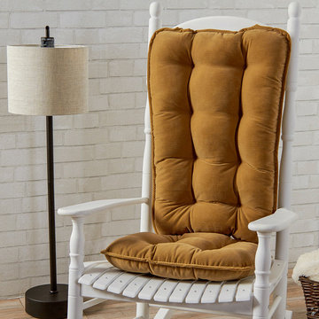 White Rocking Chair With Khaki Seat Cushions