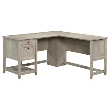 L-Shaped Desk, 2 Drawers & Large Top With Cable Management, Chalked Chestnut