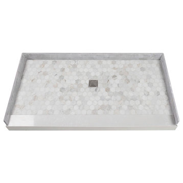 Transolid 60x32 PreTiled Shower Base, Center Drain, Hexagon Off-White