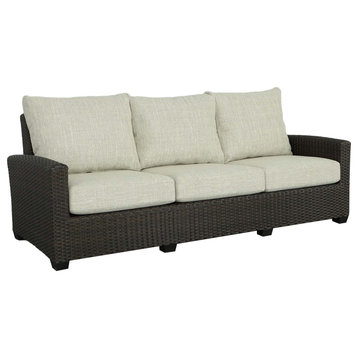 Tahiti Wicker Sofa, Mahogany Brown/Gray-Beige Fabric