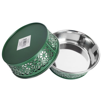 Set of 2 Green Farmhouse Metal Punch-out Stainless Steel Bowl for Dogs, 30oz
