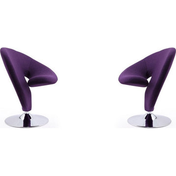 Manhattan Comfort Curl Fabric Swivel Accent Chair in Purple (Set of 2)