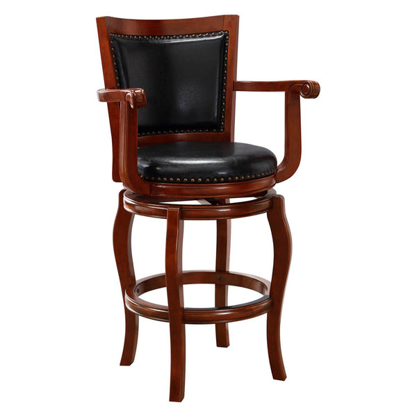 Jones Swivel Bar Stool, Cherry With Black Pu