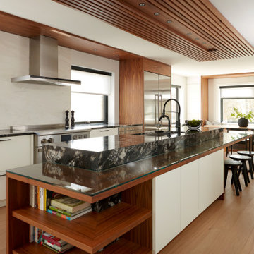 Walnut & White Kitchen with Open-Ended Island