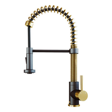 Edison Pull Down Kitchen Faucet, Matte Gold/Matte Black, Without Extras