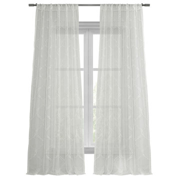Florentina Embroidered Sheer Curtain Single Panel, White, 50"x96"