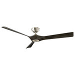 Modern Forms - Torque 3-Blade Ceiling Fan, Brushed Nickel/Ebony - The TORQUE Smart Fan by Modern Fans makes a powerful design statement in any indoor or exterior space in residential, hospitality and commercial settings. A distinctive silhouette blends well with a minimalist body and uniquely formed blades. Available matte black and two tone architectural finish combinations of brushed nickel with matte black and soft brass with matte black. The Energy Star rated TORQUE is a stunner that connects with the exclusive Modern Forms app via Wi-Fi from anywhere in the world to create schedules, integrate with smart home devices, and more. Includes a Bluetooth hand-held remote which controls the light, six speeds of the fan, and the direction, backwards or forwards. Utilizes a powerful DC motor inside to keep things running smooth, quiet and 70% more efficient than traditional AC fans.