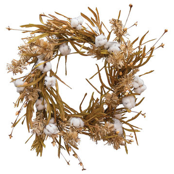 Cotton Wreath With Fall Grass, 22"