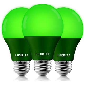 Luxrite A19 LED Green Light Bulb 8W UL Listed  Indoor Outdoor 3 Pack