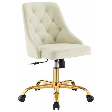 Gold Task Chair, Tufted Velvet Office Chair, Glam Luxe Chic Office Chair, Ivory