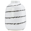 Ceramic 9"H Spiral Dot Flower Vase, White/Black