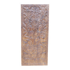 Consigned Vintage Barn Door Carved Ganesha Wall Panel, Artistic Wall Decor