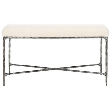 Safavieh Couture Mandy Boucle And Metal Bench, Ivory/Black