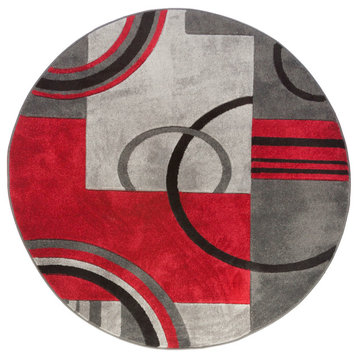 Well Woven Ruby Galaxy Waves Rug, Gray & Red, 5'3" Round