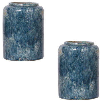 Firth Round Vase Pot Blue, 7"x9.5", Set of 2