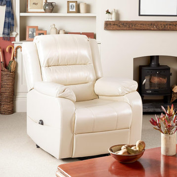 Power Lift Recliner, Massager PU Leather Upholstered Seat & Remote, White