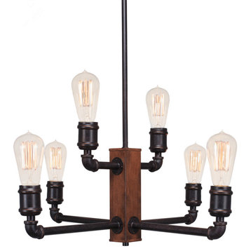 Portland 6-Light Chandelier with Amber Antique Bulbs