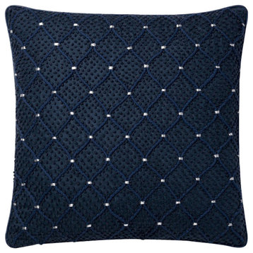 Loloi London Throw Pillow, Navy and Silver, Poly Insert, 18"x18"