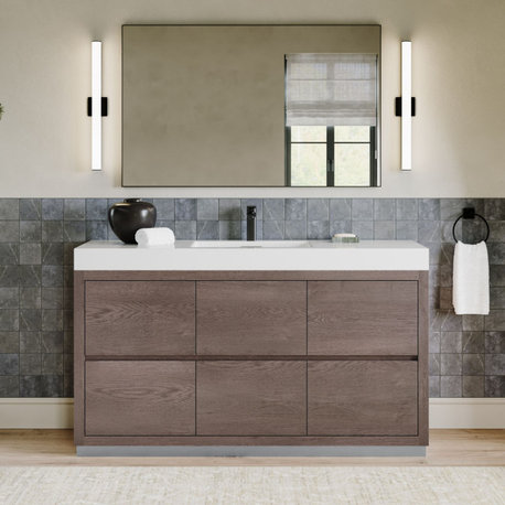 Bliss Bath Vanity, Butternut, 60", Single Sink, Freestanding