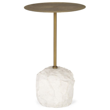 Rini Gold Metal and White Marble Accent Table