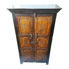 Mogulinterior - Consigned Antique Indian Cabinet Hand Carved Vintage Wooden Storage Armoire - Armoires and Wardrobes
