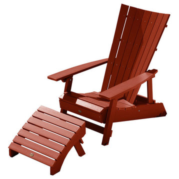 Manhattan Beach Adirondack Chair With Folding Ottoman, Rustic Red