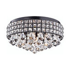 4-Light Antique Black Crystal Drum Shade Flush Mount Ceiling Chandelier Glam