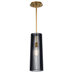 Kichler - Kichler 44169BK One Light Pendant, Black Finish - The Natural Brass finish on this Linara 1 light pendant, is like jewelry to the Matte Black metal slatted shade. A refreshing twist on contemporary and midcentury modern d cor. Bulbs Not Included, Number of Bulbs: 1, Max Wattage: 75.00, Bulb Type: A19
