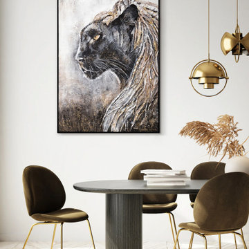 Framed acrylic painting of animals for modern home decor "Bagheera"