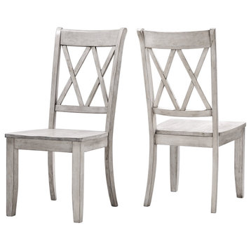 Set of 2 Dining Chair, Contoured Seat & Double X-Shaped Back, White