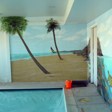 Ocaen themed indoor residential pool painted by ML Murals
