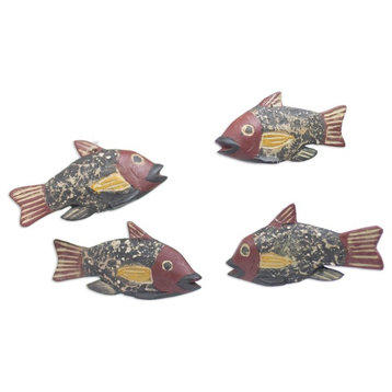 4-Piece Novica Little Ghanaian Fish Wood Ornaments