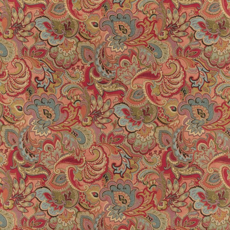 Orange Red Paisley woven Upholstery Fabric by the Yard