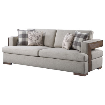 Acme Niamey Sofa with 4 Pillows in Fabric & Cherry