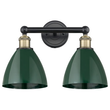 Plymouth Dome 2-Light 17" Vanity Light, Black Antique Brass Finish, Green Shade