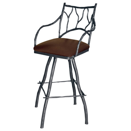 Large South Fork Branch 30" Barstool with 16" Square Brown Leather Seat