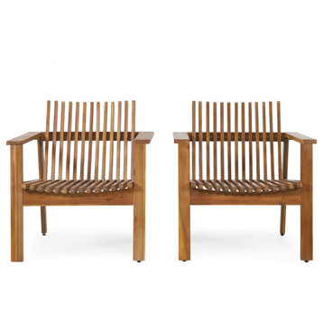 Naomi Outdoor Acacia Wood Slatted Club Chairs (Set of 2), Teak