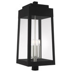 Livex Lighting - Transitional Black Outdoor Post Top Lantern - This updated industrial design comes in a tapering solid brass black frame with a sleek, straight-lined look. Clear glass panels offer a full view of the brushed nickel accents, that will house the bulb of your choice.