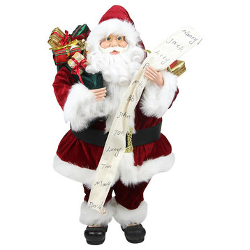24" Standing Santa Claus with Naughty or Nice List and Bag of Presents Figure