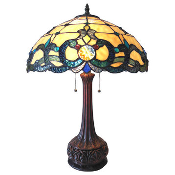 DOUTZEN, Tiffany-style 2 Light Victorian Table Lamp, 18" Shade