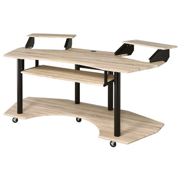 Multifunctional Desk, Top With Double Raised Stand and Pull Out Tray, Natural Oa
