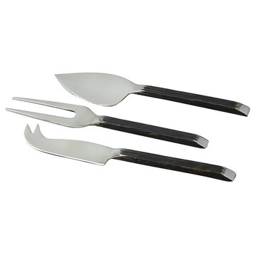 Elegance Gibraltar 3-Piece Cheese Set, 2 Tone Black Matte and Stainless Steel