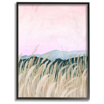 Wheat Field Dawn Green Pink Watercolor Painting, 11"x14"