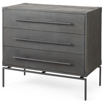 Ward Dark Brown Solid Wood With Black Iron Frame Accent Cabinet
