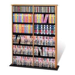 Prepac Double Width CD DVD Wall Media Storage in Oak and Black - Media Racks And Towers